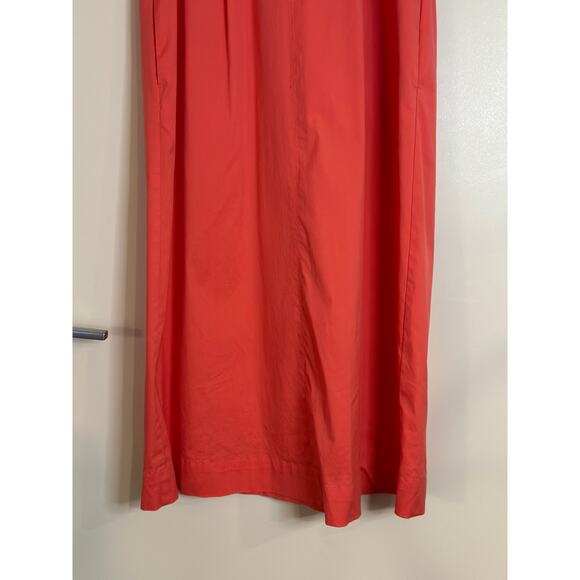 Chico's Women's 8 Split Neck Puff Eyelet Trim Sleeve Orange Cotton Midi Dress - Picture 4 of 12